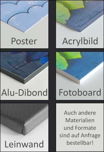     Motivations-Wandbild-Materialien-Poster-Acrylbild-AluDibond-Fotoboard-Leinwand-Vergleich